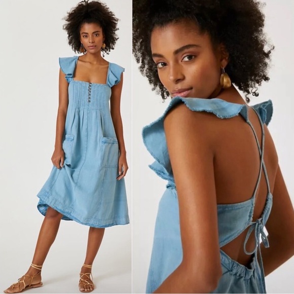 Anthropologie Pilcro Flutter Sleeve Midi Dress - Picture 1 of 7